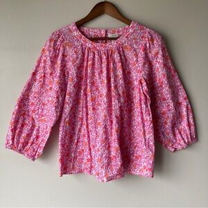 J. Crew Pink and Orange Floral Peasant Cotton Blouse Top Women’s Small